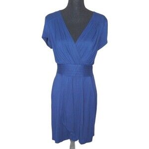 Max & Cleo Women 8 Navy Regal Princess Coquette Feminine Faux Wrap Dress